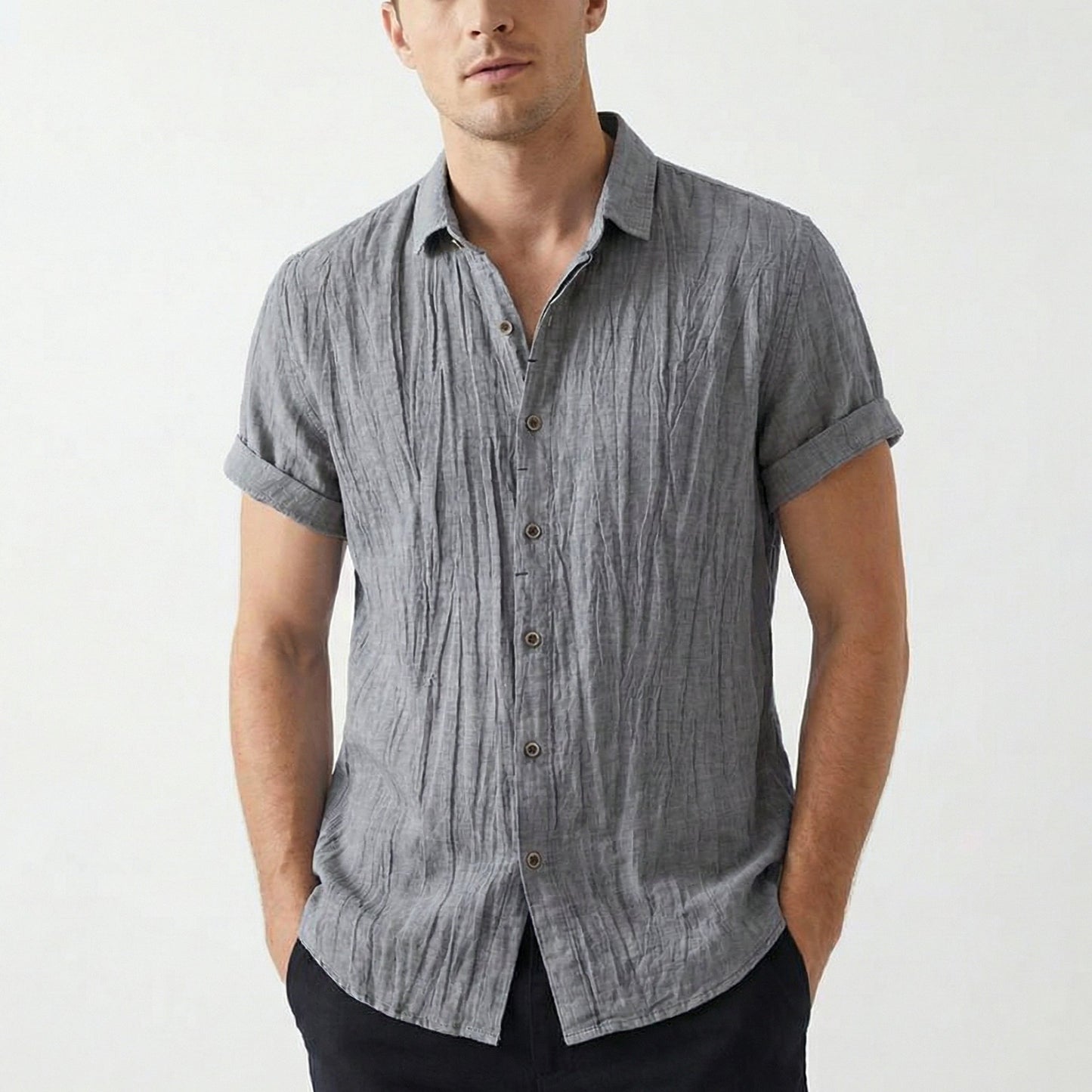 Pablo | Camisa Manga Corta Hombre Con Textura Arrugada Y Corte Holgado | Veraniego