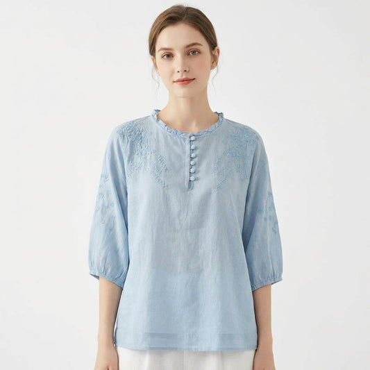Abril | Mujer Blusa Bordada Manga Abullonada