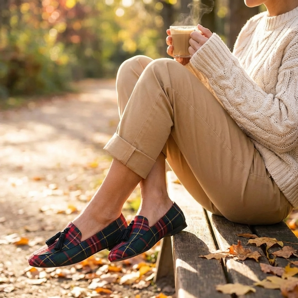 Alba | Mocasines Tartán con Borlas Mujer Clásico