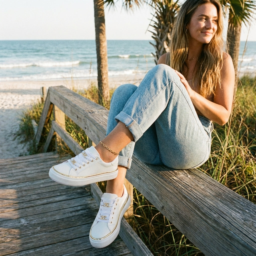 Alexia | Zapatillas Plataforma Detalles Dorados Mujer