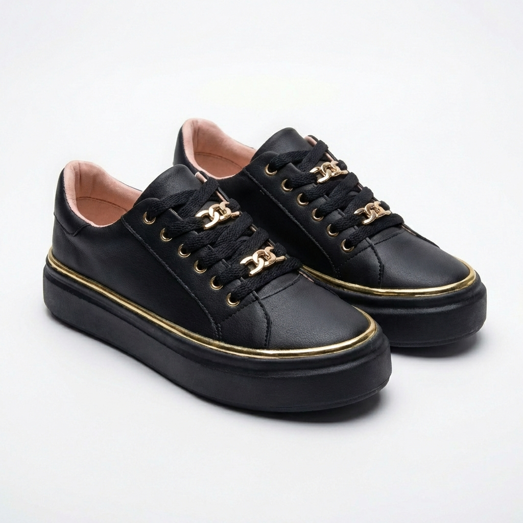 Alexia | Zapatillas Plataforma Detalles Dorados Mujer