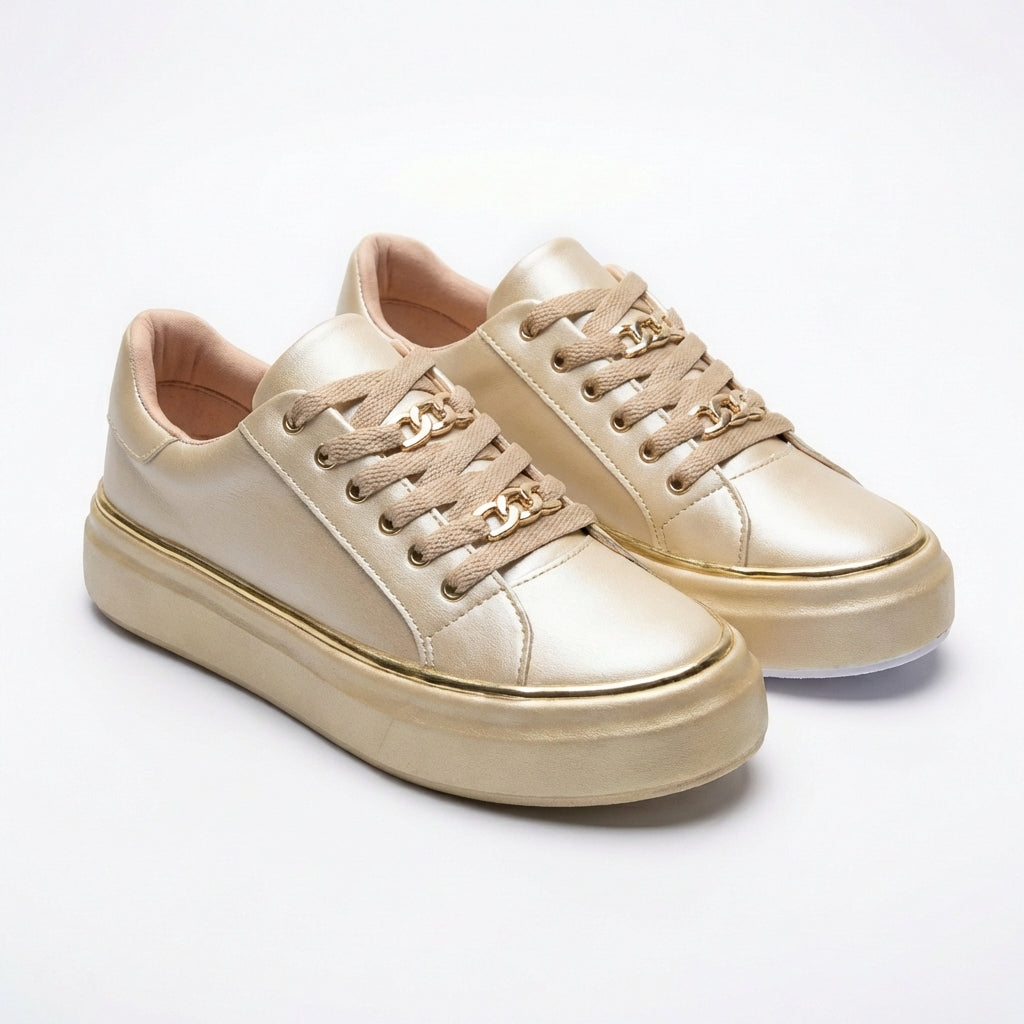 Alexia | Zapatillas Plataforma Detalles Dorados Mujer