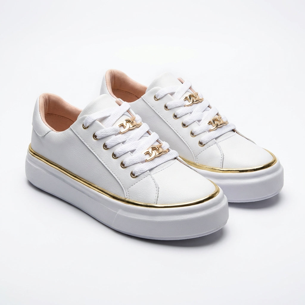 Alexia | Zapatillas Plataforma Detalles Dorados Mujer