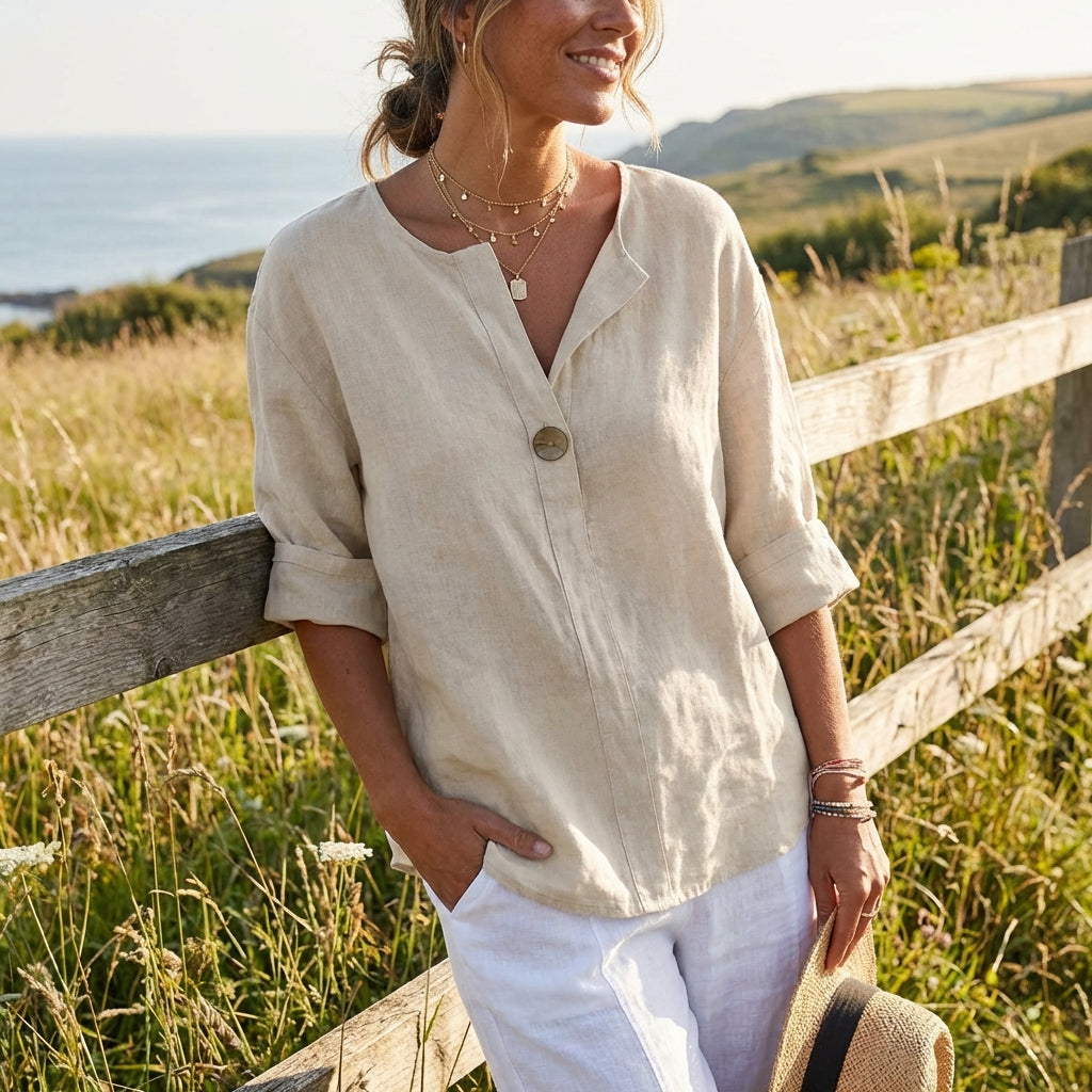 Amparo | Blusa Holgada Cuello Mao Mujer
