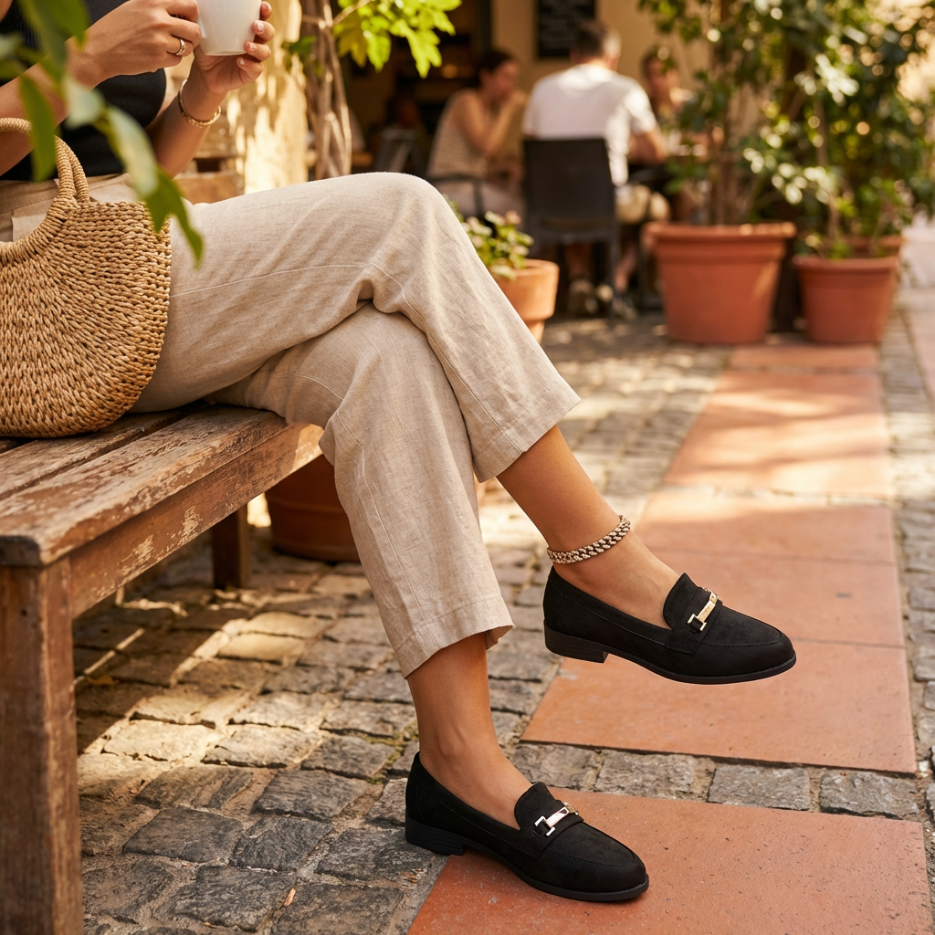 Blanca | Mocasines con Hebilla Dorada Clásicos Mujer