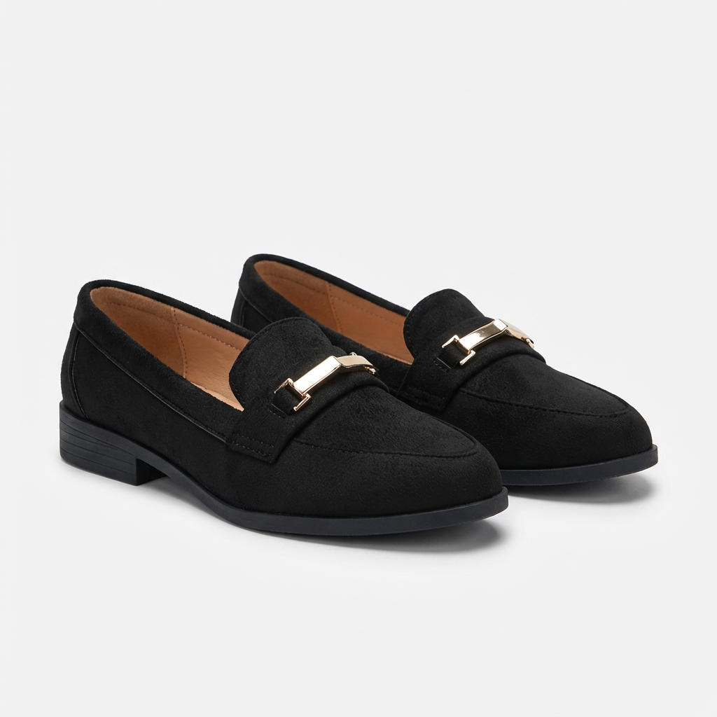 Blanca | Mocasines con Hebilla Dorada Clásicos Mujer