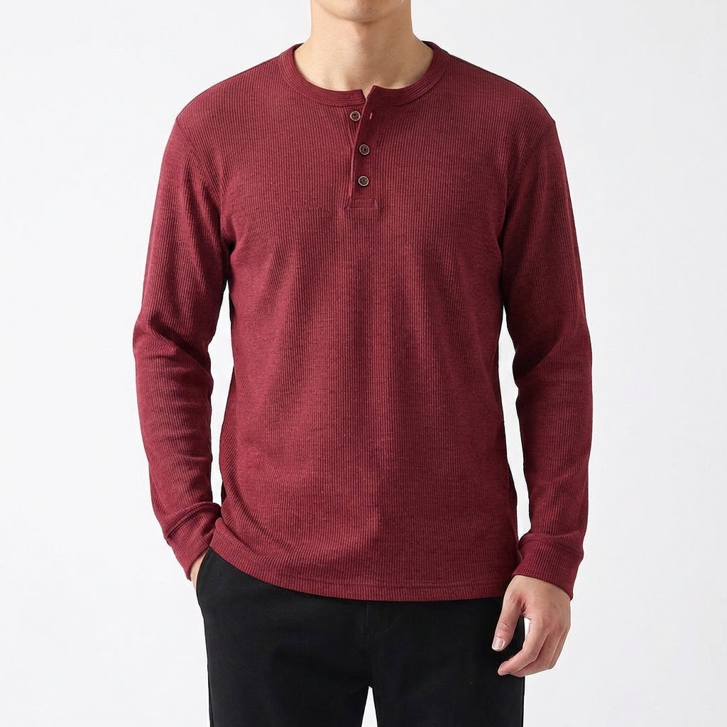 Braulio | Hombre Camiseta Henley Manga Larga Casual