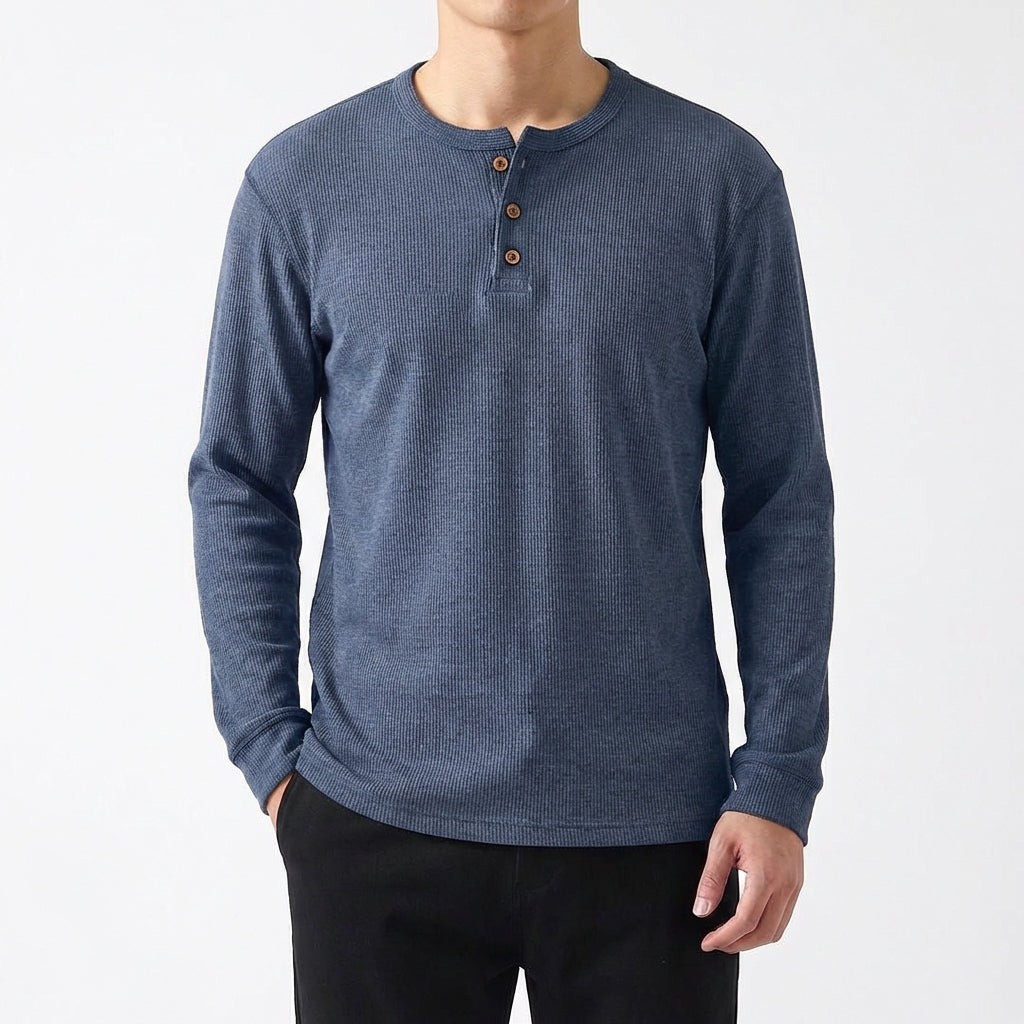 Braulio | Hombre Camiseta Henley Manga Larga Casual