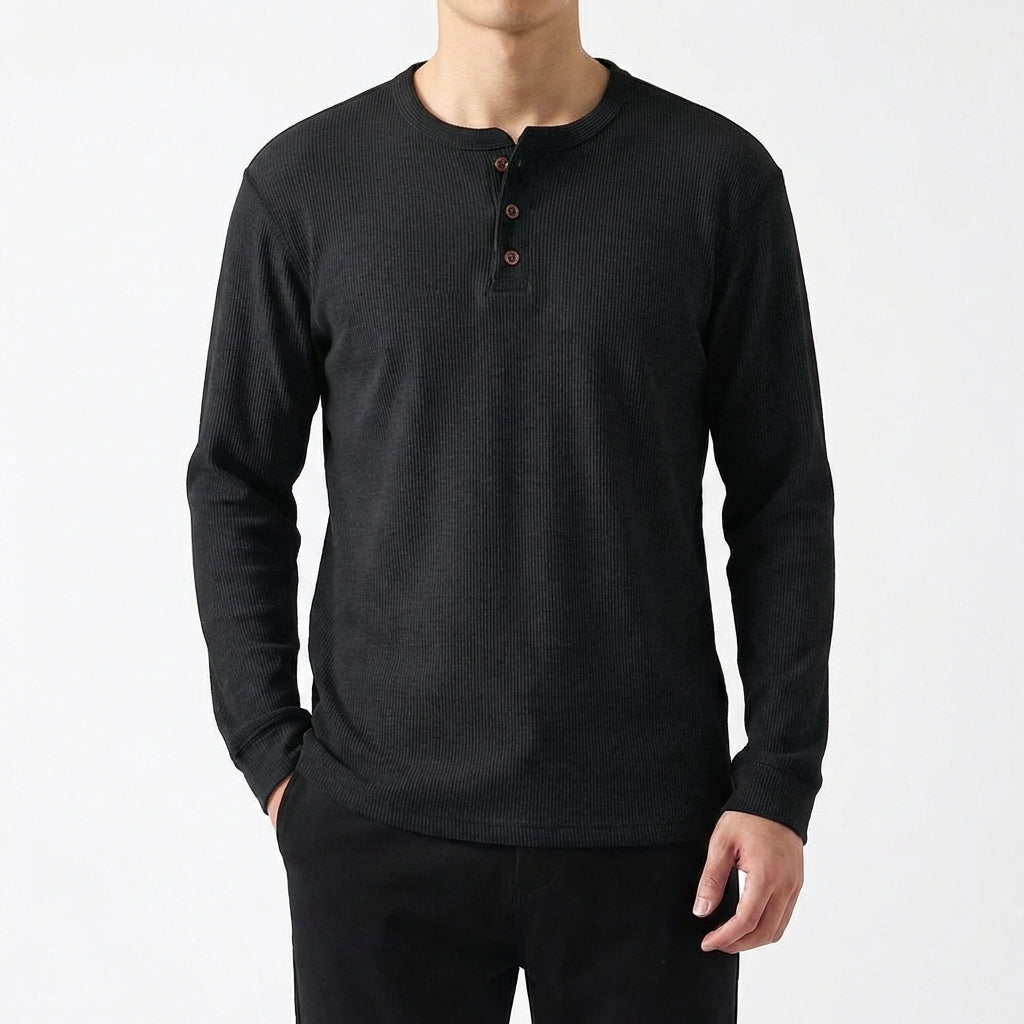 Braulio | Hombre Camiseta Henley Manga Larga Casual