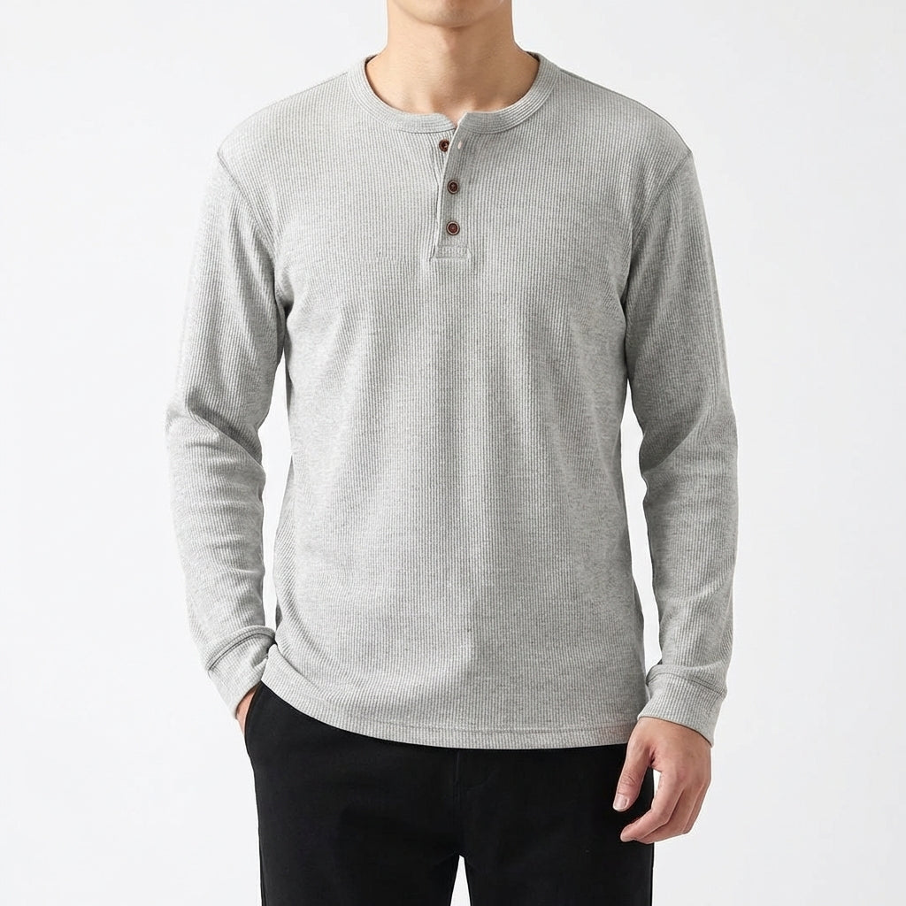 Braulio | Hombre Camiseta Henley Manga Larga Casual