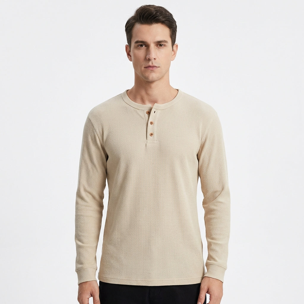 Braulio | Hombre Camiseta Henley Manga Larga Casual