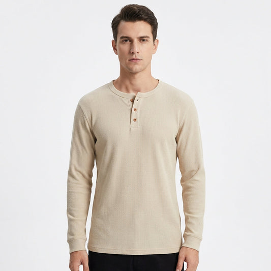 Braulio | Hombre Camiseta Henley Manga Larga Casual