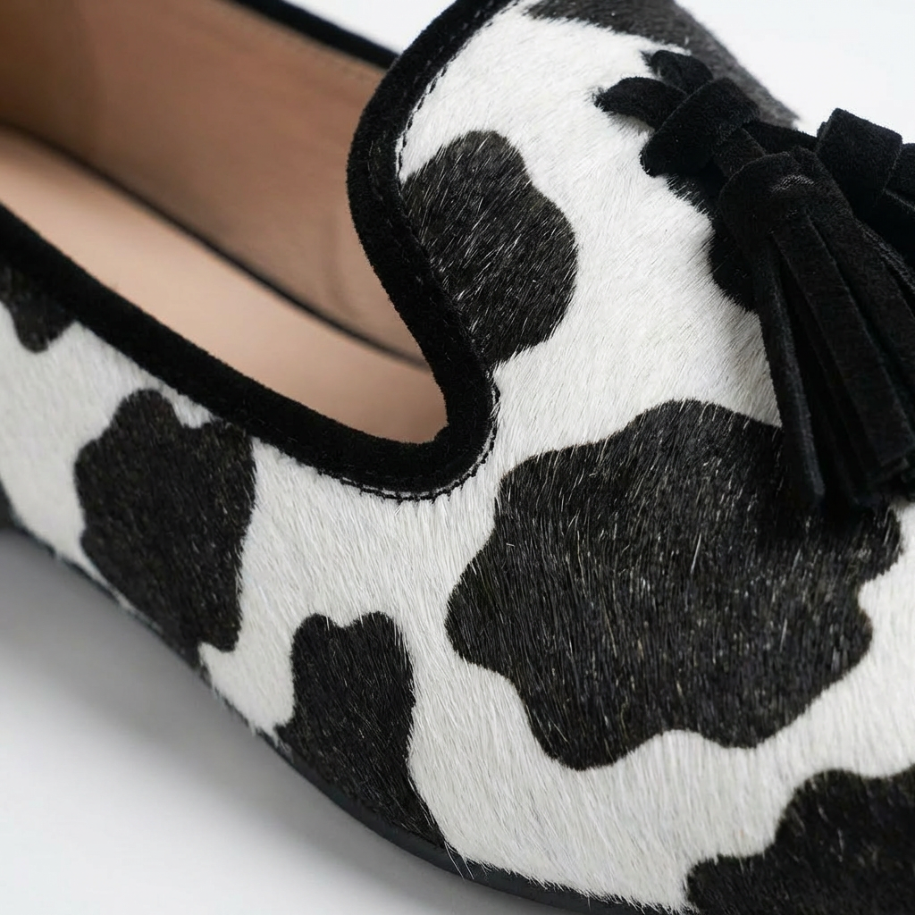 Covadonga | Mocasines Estampado Vaca con Borlas Punta Mujer