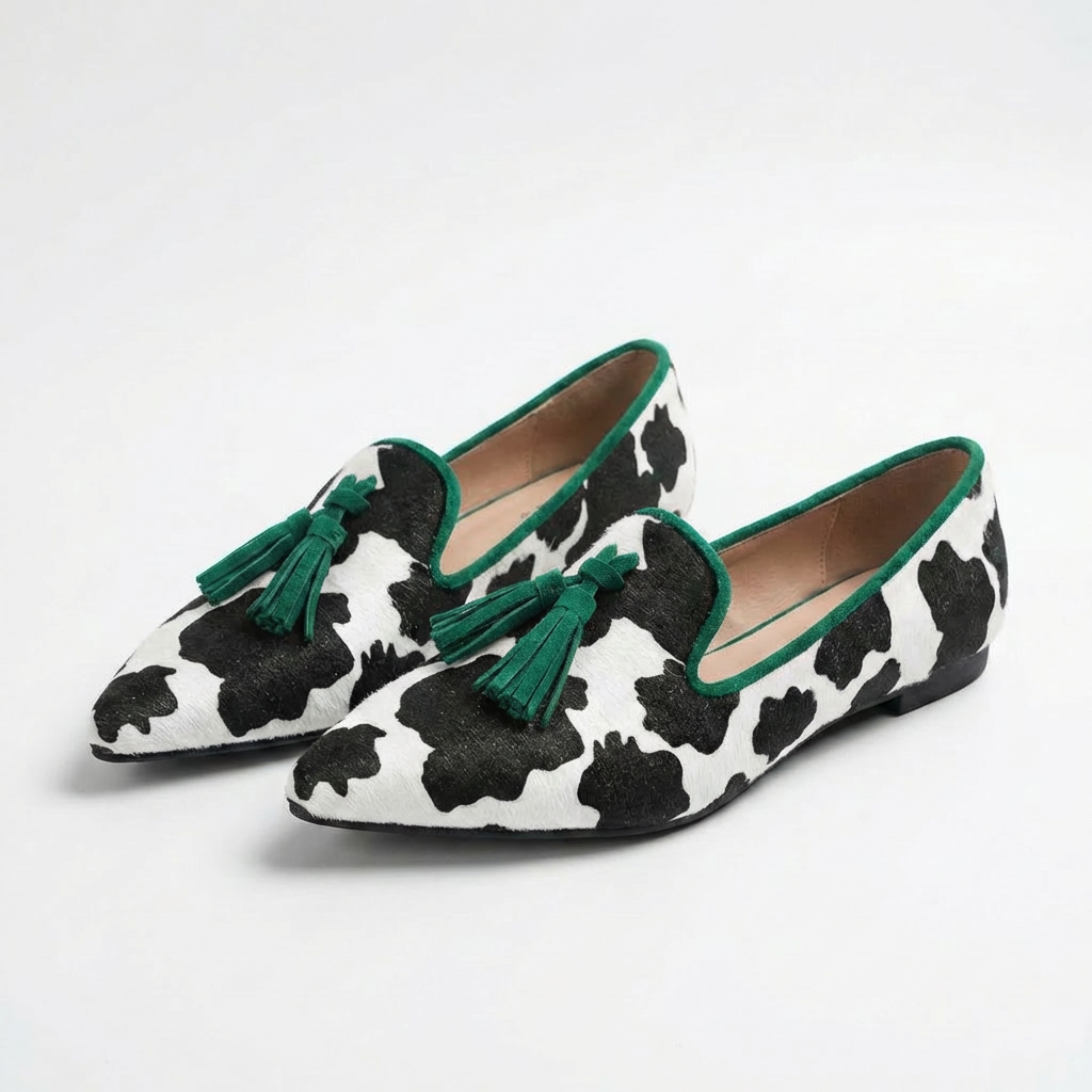 Covadonga | Mocasines Estampado Vaca con Borlas Punta Mujer