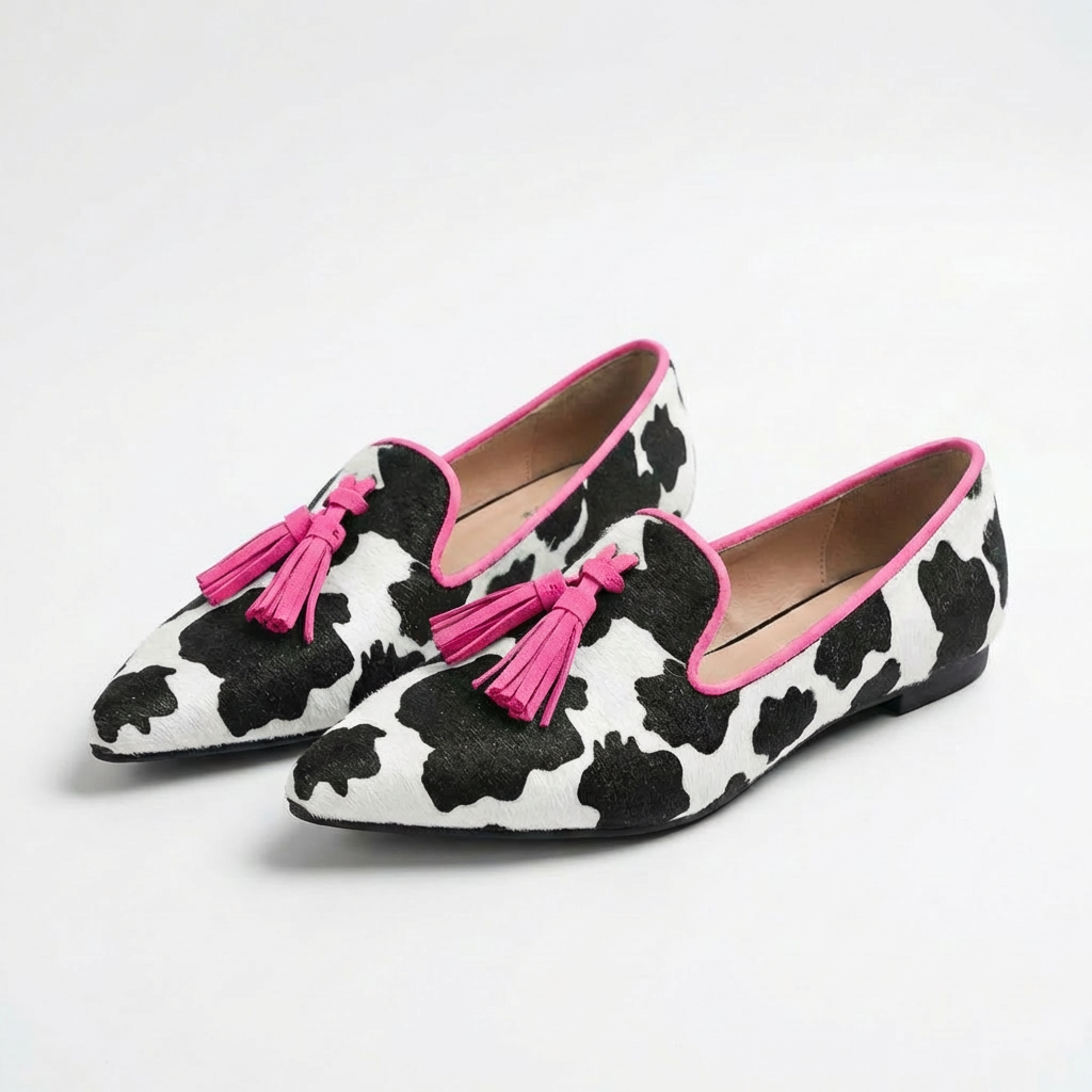 Covadonga | Mocasines Estampado Vaca con Borlas Punta Mujer
