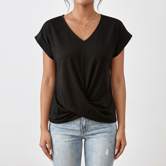Daniela | Camiseta de Mujer con Cuello en V y Detalle Torcido Frontal