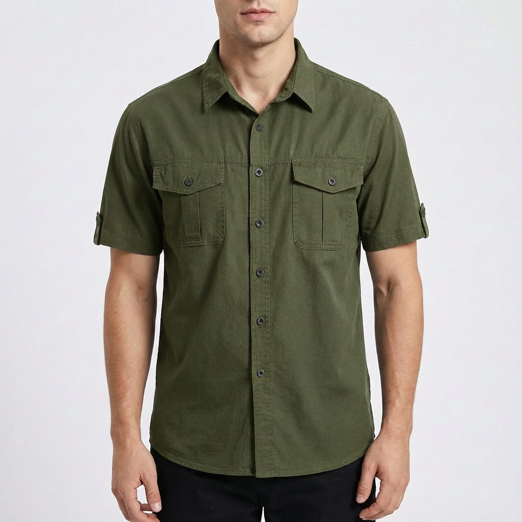 Diego | Camisa Hombre Con Bolsillos Frontales Y Manga Corta Trabilla | Casual