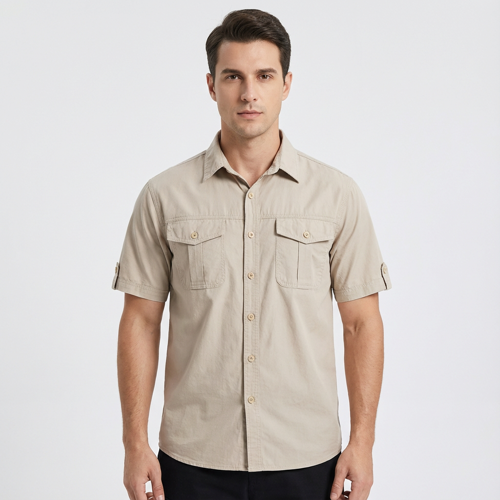 Diego | Camisa Hombre Con Bolsillos Frontales Y Manga Corta Trabilla | Casual
