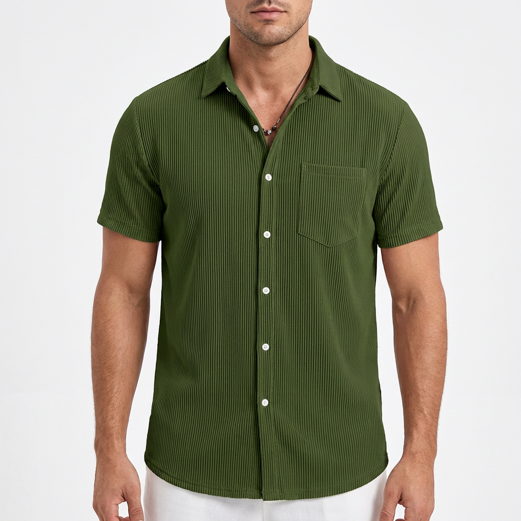 Diego | Camisa Manga Corta Hombre Con Textura Acanalada Y Bolsillo Pecho | Casual