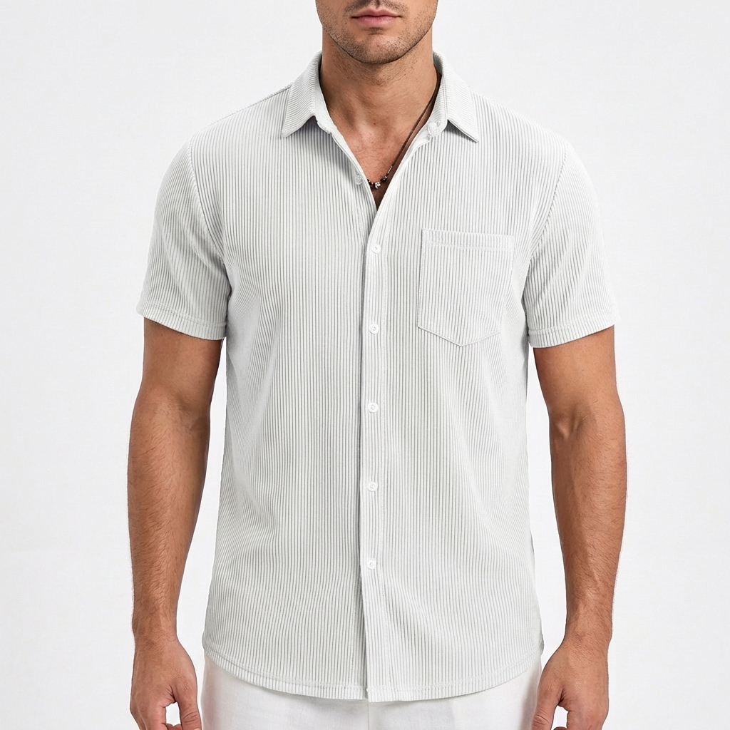 Diego | Camisa Manga Corta Hombre Con Textura Acanalada Y Bolsillo Pecho | Casual