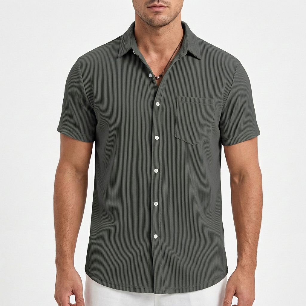 Diego | Camisa Manga Corta Hombre Con Textura Acanalada Y Bolsillo Pecho | Casual