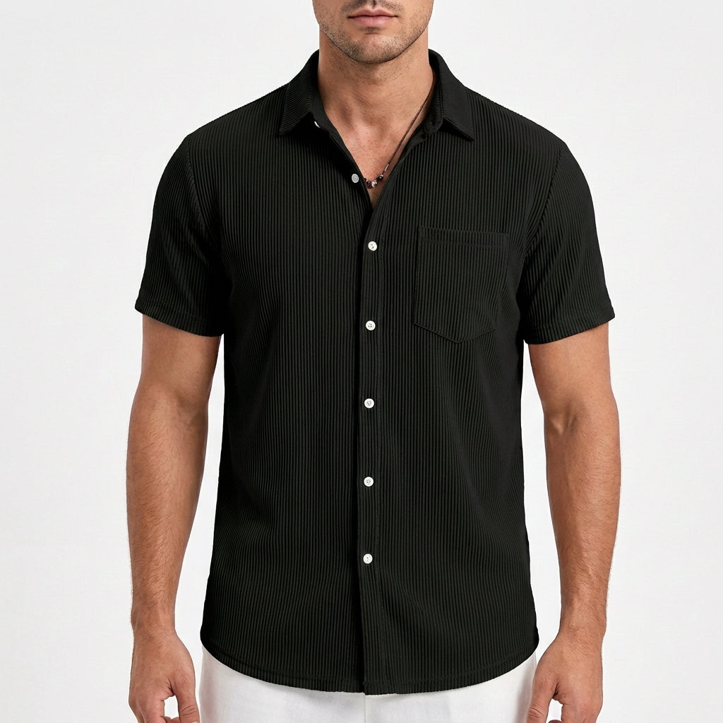 Diego | Camisa Manga Corta Hombre Con Textura Acanalada Y Bolsillo Pecho | Casual