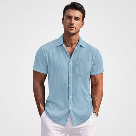 Diego | Camisa Manga Corta Hombre Con Textura Acanalada Y Bolsillo Pecho | Casual