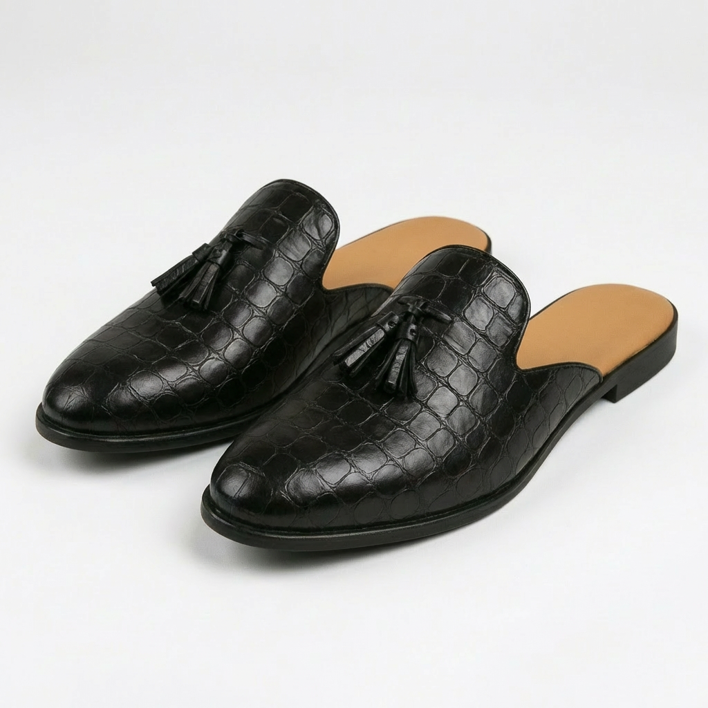 Diego | Mocasines Mule Hombre Con Borlas Decorativas Y Textura Grabada | Elegante