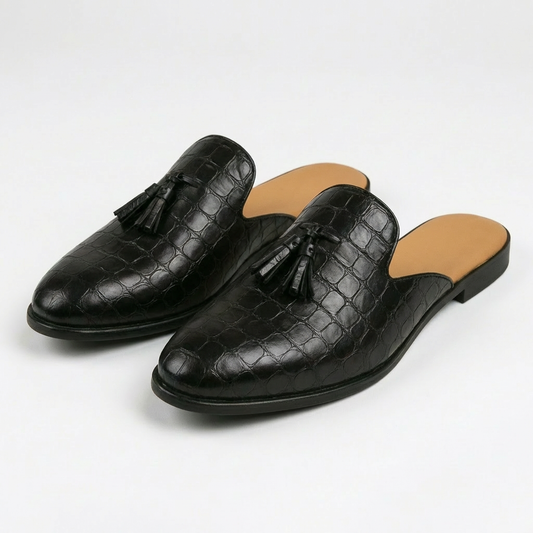 Diego | Mocasines Mule Hombre Con Borlas Decorativas Y Textura Grabada | Elegante