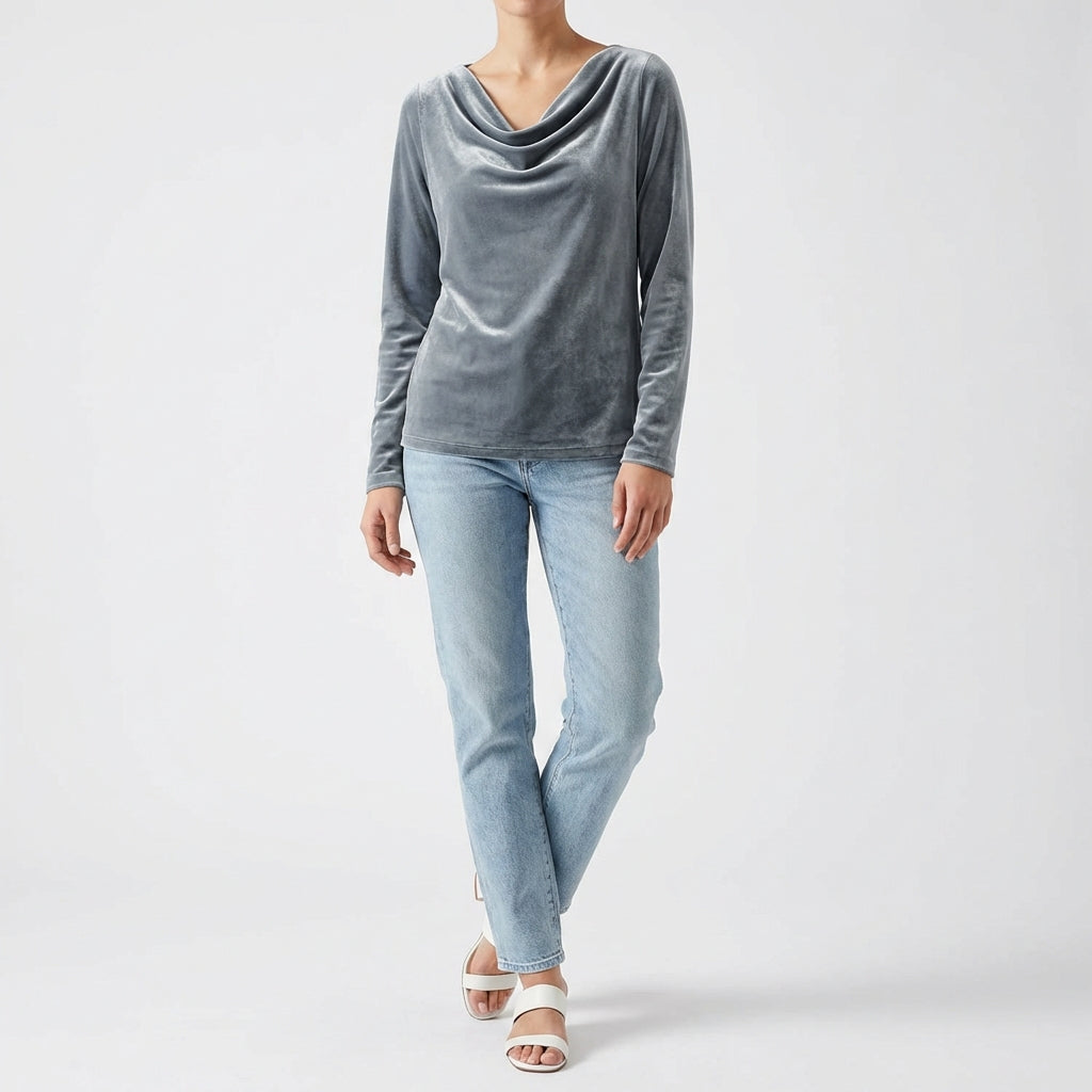 Dorada | Top Cuello Drapeado Manga Larga Mujer