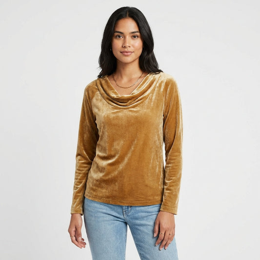 Dorada | Top Cuello Drapeado Manga Larga Mujer