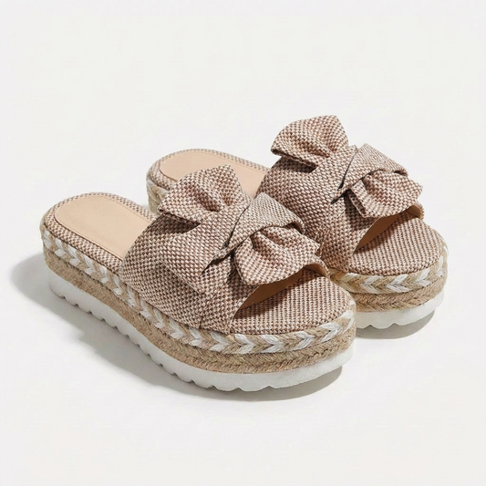 Elena | Sandalias Plataforma Mujer Con Lazo Decorativo Y Puntera Abierta | Veraniego