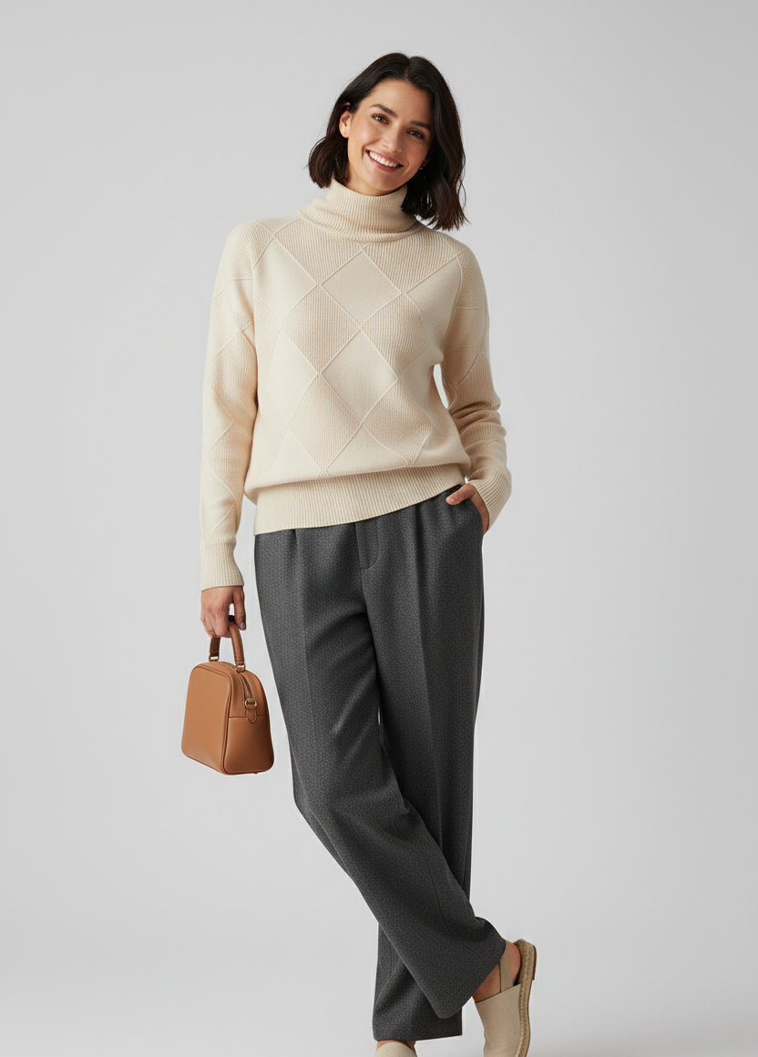 Jasmine Jersey de Cuello Alto de Cachemira