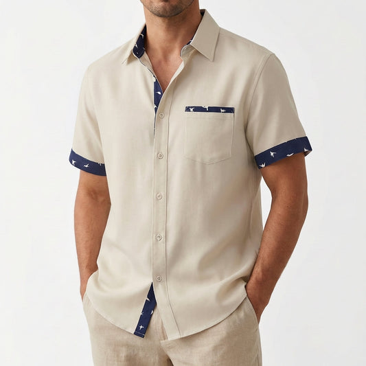 Hugo | Camisa Manga Corta Hombre Con Cuello Clásico Y Ribetes Contraste | Veraniego