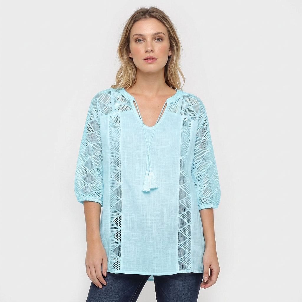 Ina | Blusa Crochet con Borlas Mujer Boho
