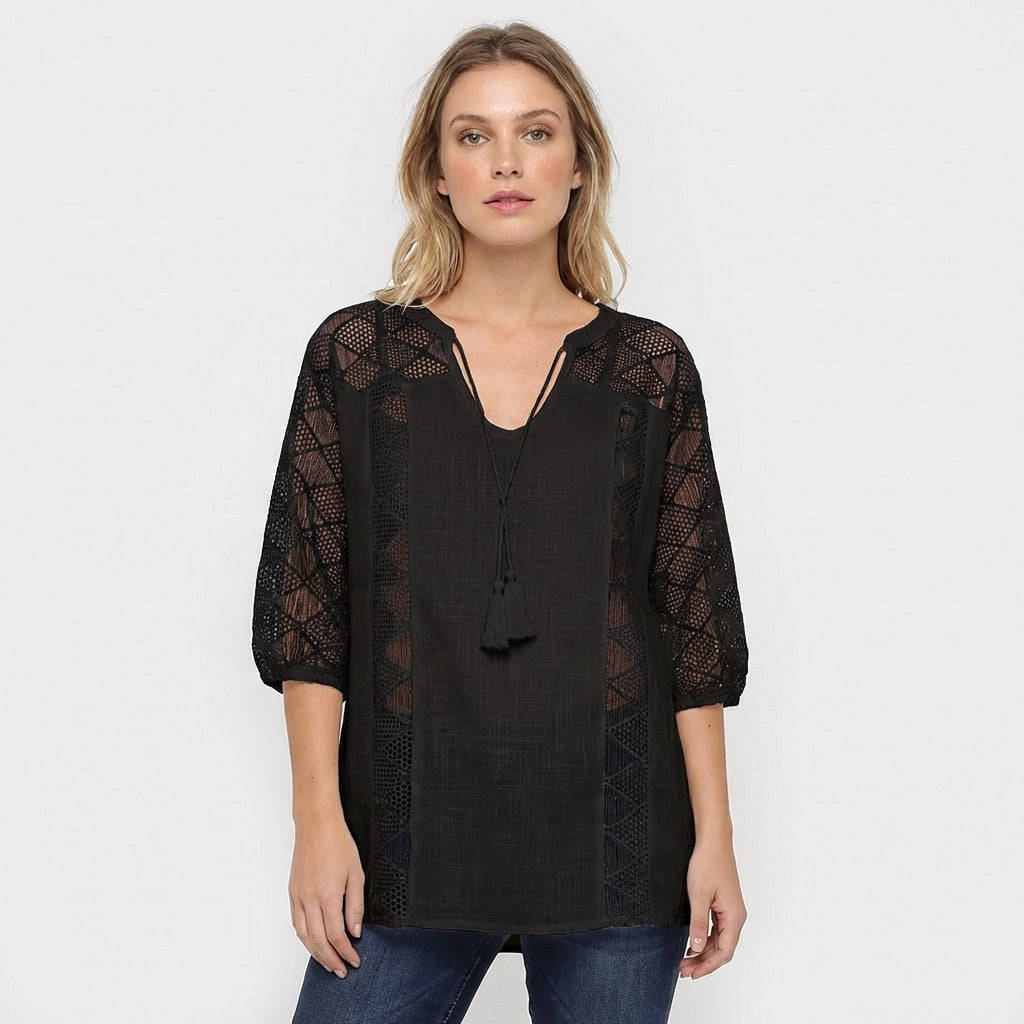 Ina | Blusa Crochet con Borlas Mujer Boho