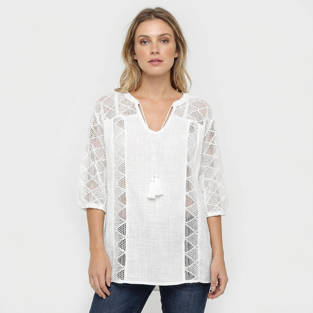 Ina | Blusa Crochet con Borlas Mujer Boho