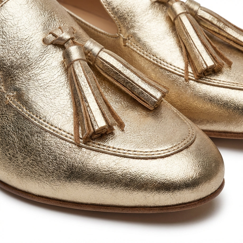 Jimena | Mocasines Dorados con Borlas Elegantes Mujer