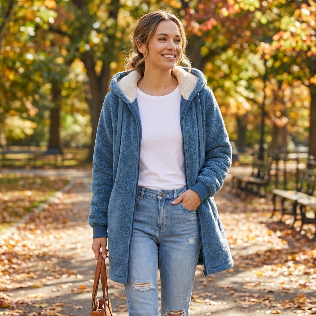 Lisa | Chaqueta Larga de Mujer con Forro Sherpa y Cremallera
