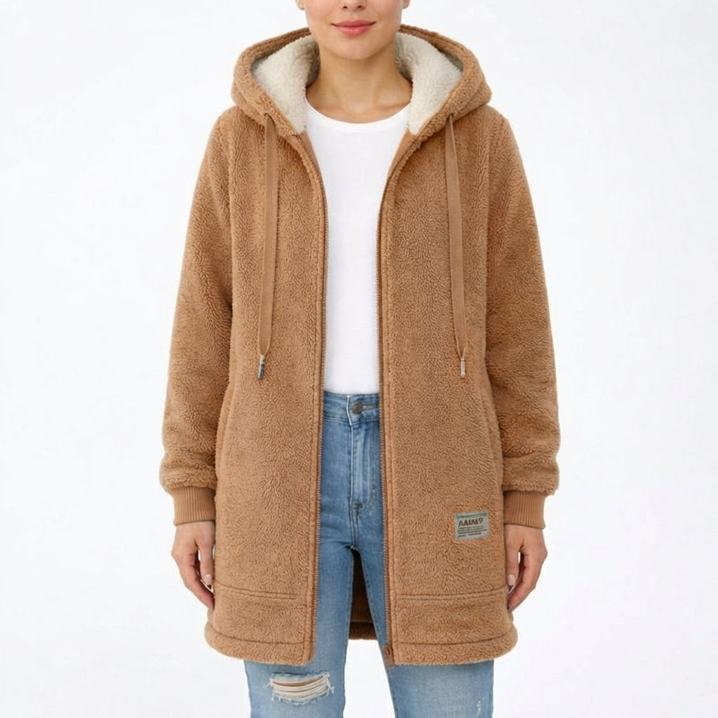 Lisa | Chaqueta Larga de Mujer con Forro Sherpa y Cremallera