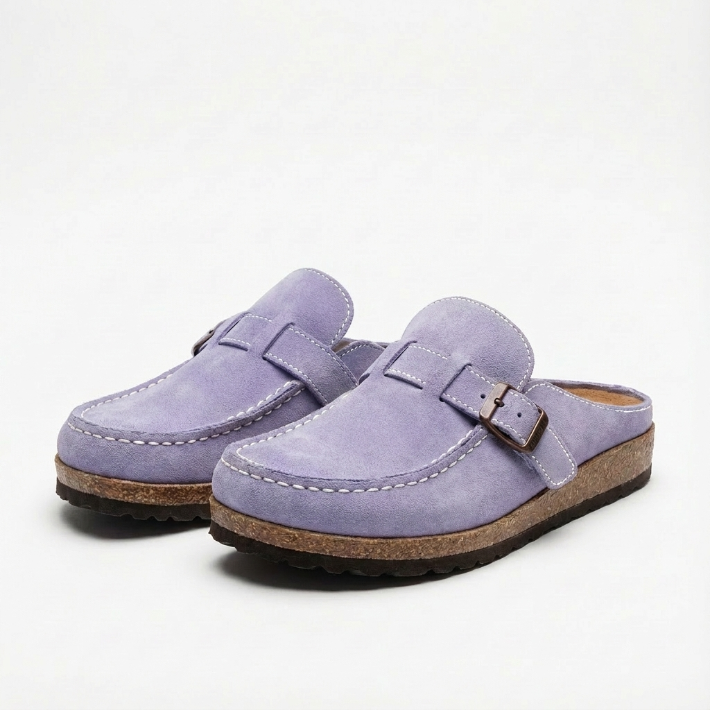 Lucia | Mujer Zuecos Mule Con Hebilla Ajustable Y Costuras Decorativas | Retro