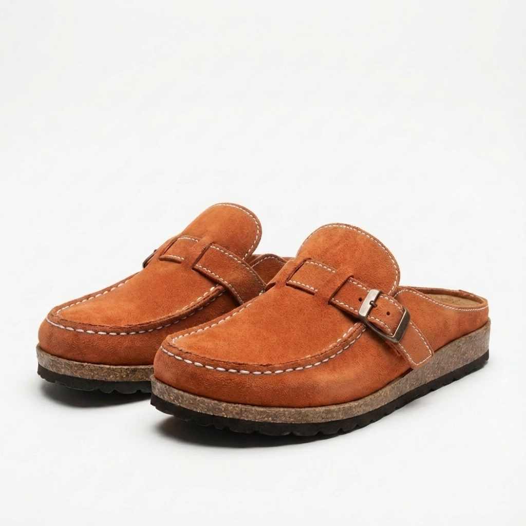 Lucia | Mujer Zuecos Mule Con Hebilla Ajustable Y Costuras Decorativas | Retro