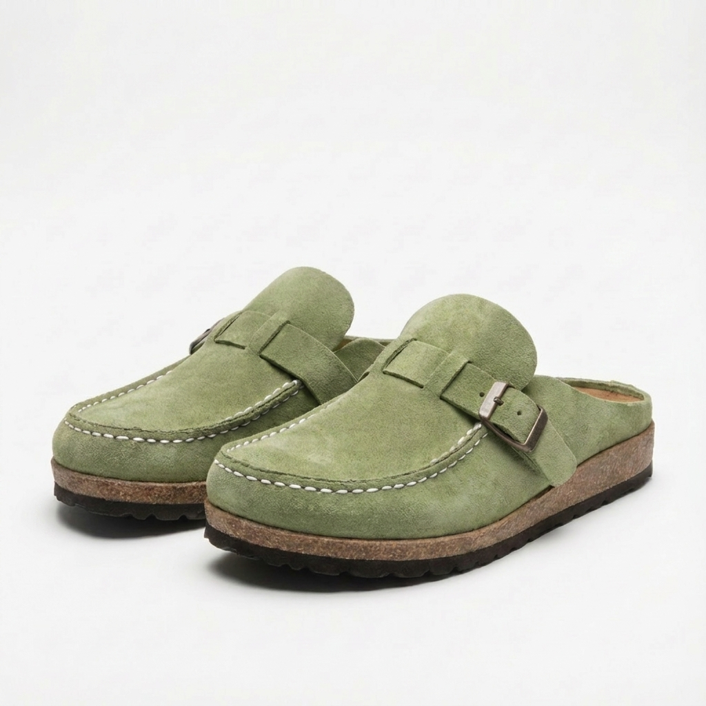 Lucia | Mujer Zuecos Mule Con Hebilla Ajustable Y Costuras Decorativas | Retro