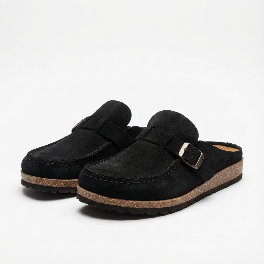 Lucia | Mujer Zuecos Mule Con Hebilla Ajustable Y Costuras Decorativas | Retro