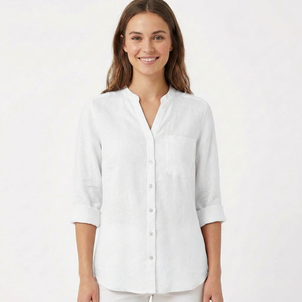 Luna | Blusa Mujer Con Cuello En V Y Mangas Enrolladas | Casual Chic