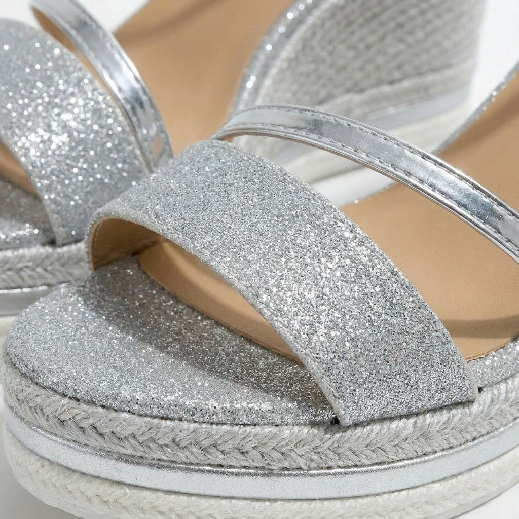 Luna | Mujer Sandalias Cuña Con Acabado Brillante Y Correa Tobillo | Glamuroso
