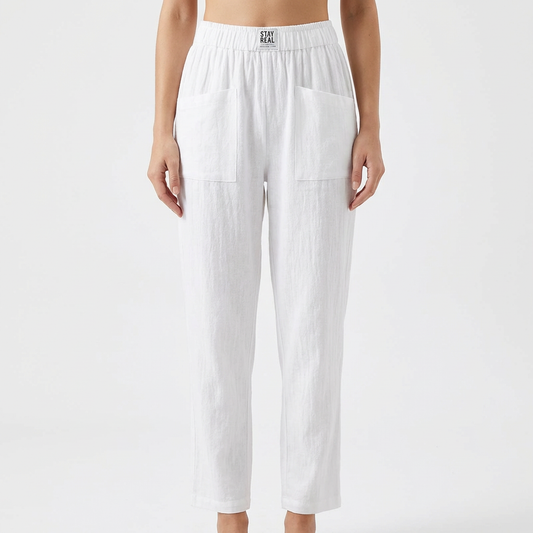 Luna | Pantalón Mujer Con Cintura Elástica Y Bolsillos Parche | Casual
