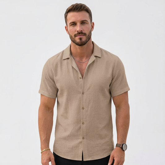Mateo | Camisa Hombre Con Cuello Cubano Y Manga Corta | Veraniego