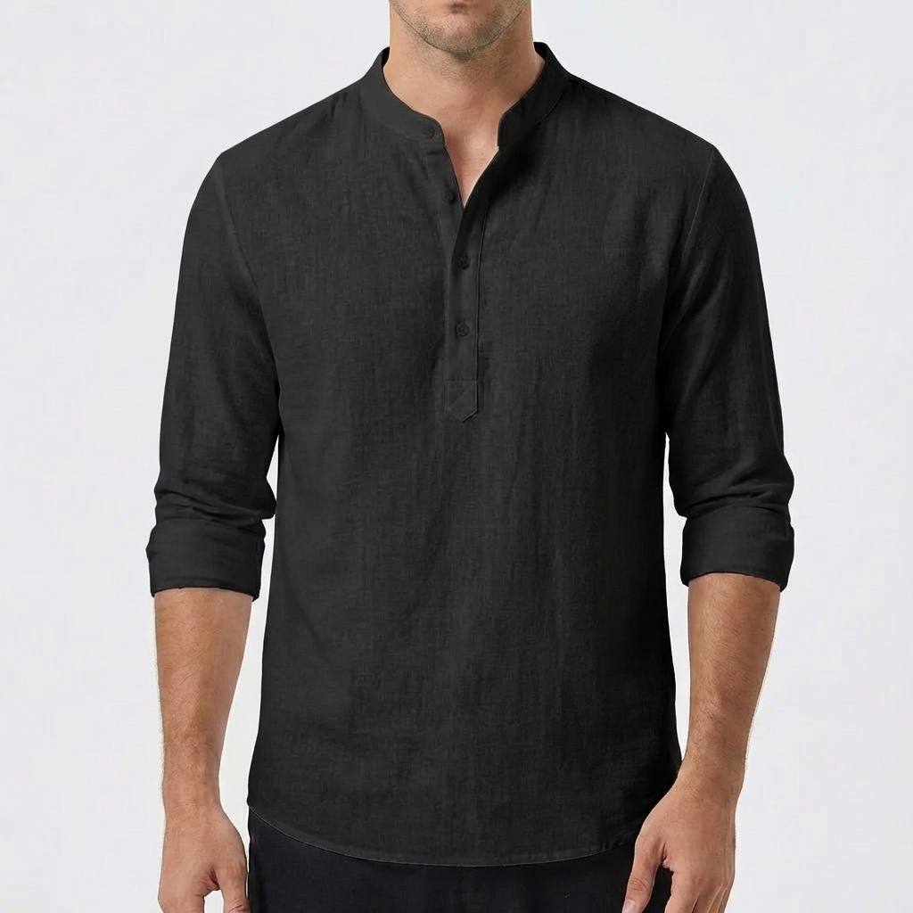 Mateo | Camisa Hombre Con Cuello Mao Y Manga Larga | Casual