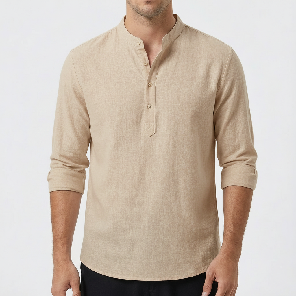Mateo | Camisa Hombre Con Cuello Mao Y Manga Larga | Casual